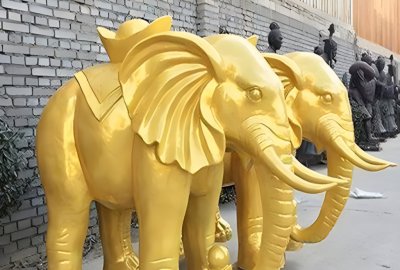 純銅鑄造大象雕塑，漆金銅雕大象