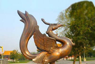 朱雀銅雕，紫銅色鑄銅神獸朱雀雕塑