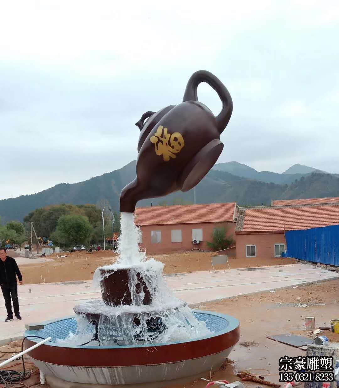 玻璃鋼懸空茶壺，流水天壺景觀雕塑