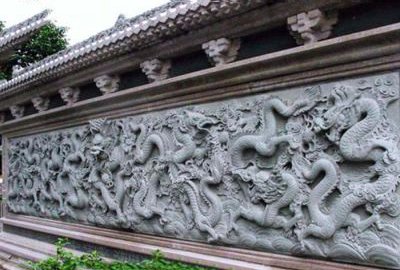 古建院落大理石九龍壁石雕屏風(fēng)、南墻