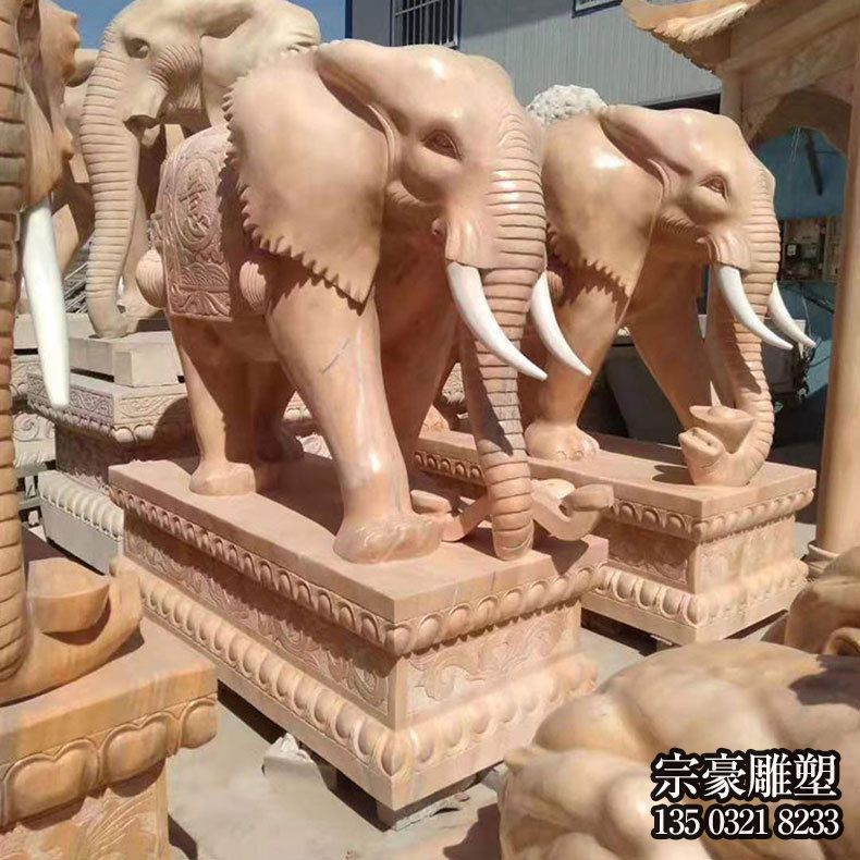 大象仿真別墅小區(qū)晚霞紅石雕大象雕塑 大象仿真別墅小區(qū)晚霞紅石雕大象雕塑