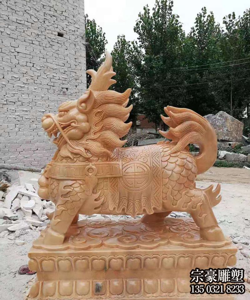晚霞紅大理石麒麟石雕 晚霞紅大理石麒麟石雕