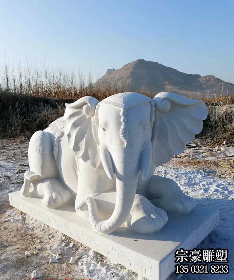 公園景區(qū)大型漢白玉石雕臥著的大象雕塑 公園景區(qū)大型漢白玉石雕臥著的大象雕塑