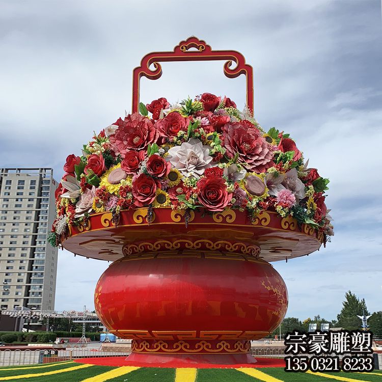 玻璃鋼大花籃，國慶節(jié)日慶典花籃雕塑