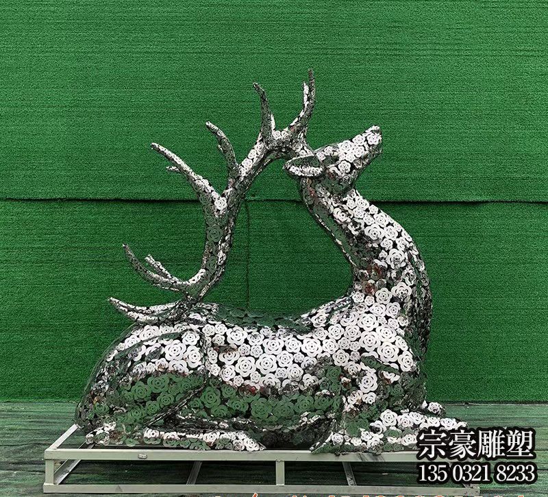 鏤空不銹鋼梅花鹿雕塑擺件 鏤空不銹鋼梅花鹿雕塑擺件