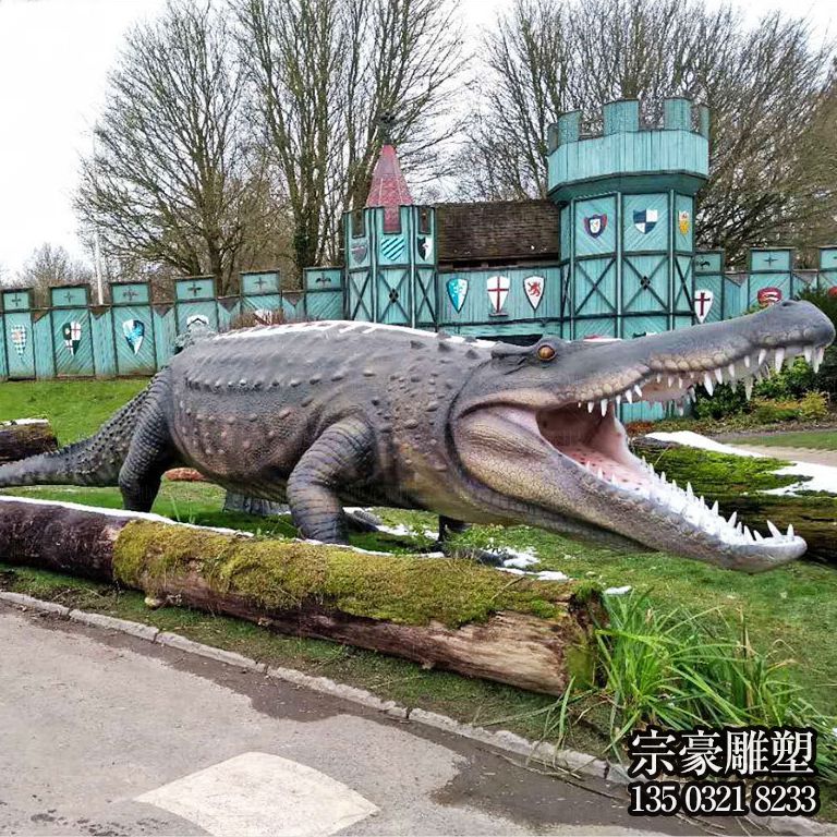 玻璃鋼仿真鱷魚大型動物景觀雕塑 玻璃鋼仿真鱷魚大型動物景觀雕塑