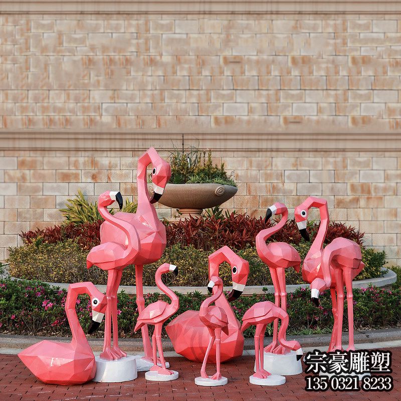 玻璃鋼塊面火烈鳥(niǎo)雕塑擺件 玻璃鋼塊面火烈鳥(niǎo)雕塑擺件