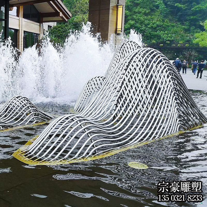 假山雕塑-酒店門(mén)口噴泉不銹鋼網(wǎng)格假山雕塑